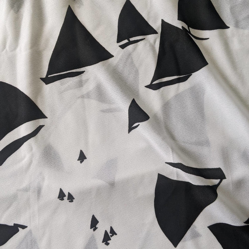 Vintage 1970's‎ Black & White Sail Boat Print Novelty Fabric Synthetic Blend